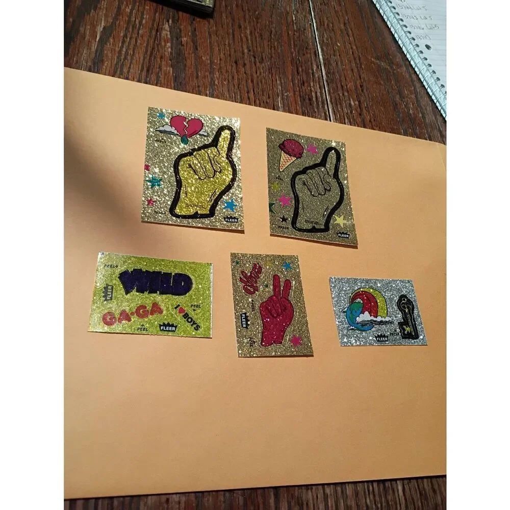 Lot of 5 Fleer Glitter Sticker Sheets Vintage 1980s Card Size and Smaller